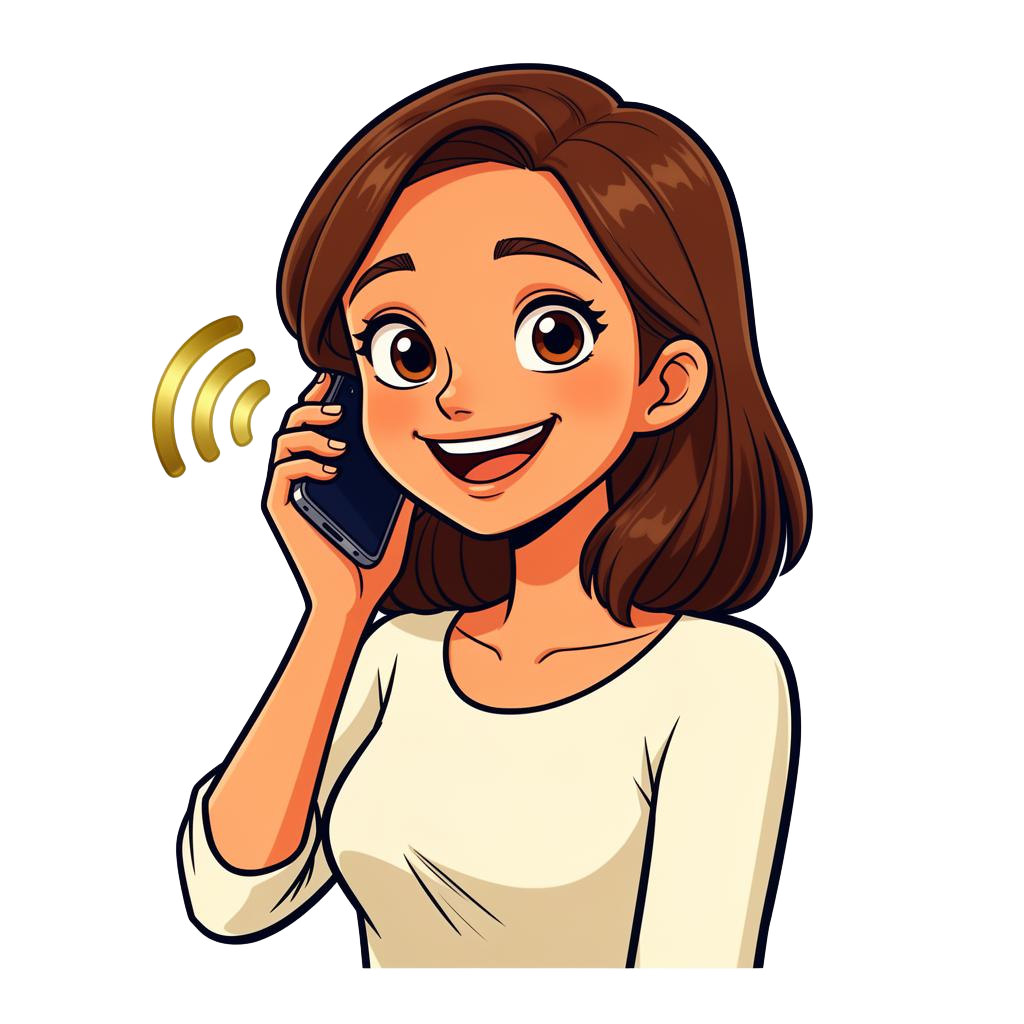 Cliente souriante au téléphone